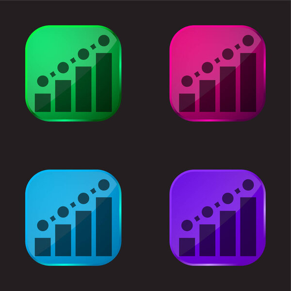 Bar Chart four color glass button icon