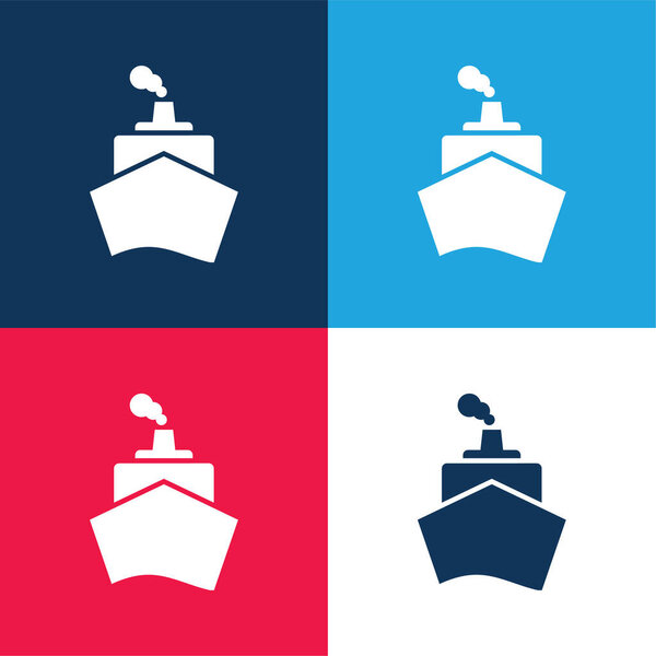 Boat From Front View blue and red four color minimal icon set
