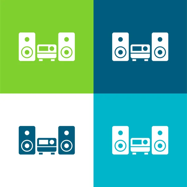 Equipo Audio Conjunto Iconos Mínimo Cuatro Colores — Archivo Imágenes Vectoriales