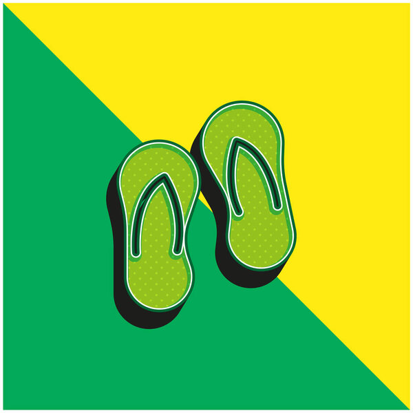 Бич Тапочки Зеленый и желтый современный 3D логотип векторной иконки