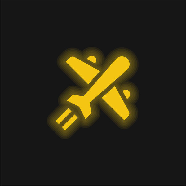 Airplane yellow glowing neon icon