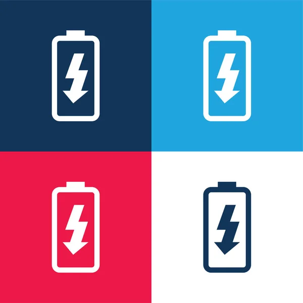 バッテリー充電青と赤の4色の最小アイコンセット — ストックベクタ