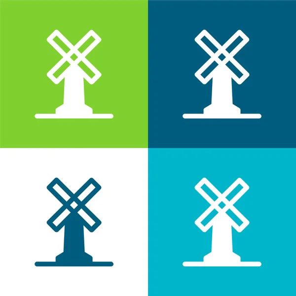Big Windmill Set Icona Minimale Piatto Quattro Colori — Vettoriale Stock