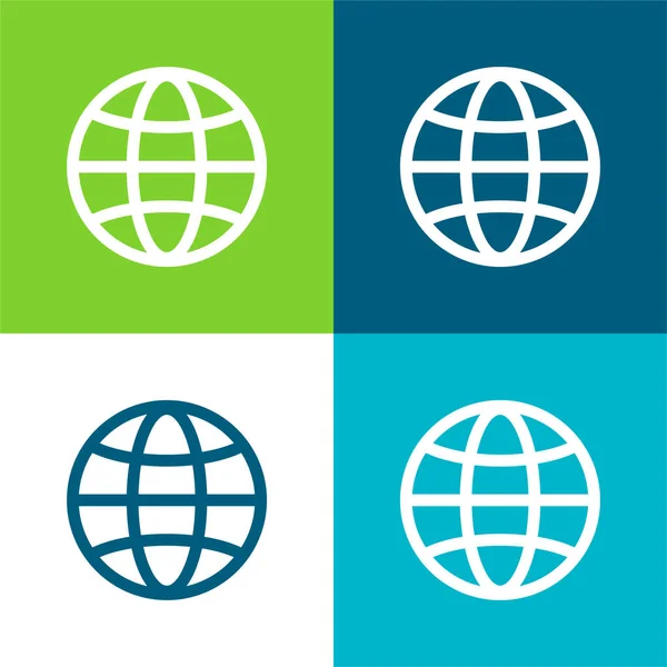 Big Globe Flat Conjunto Iconos Mínimo Cuatro Colores — Archivo Imágenes Vectoriales