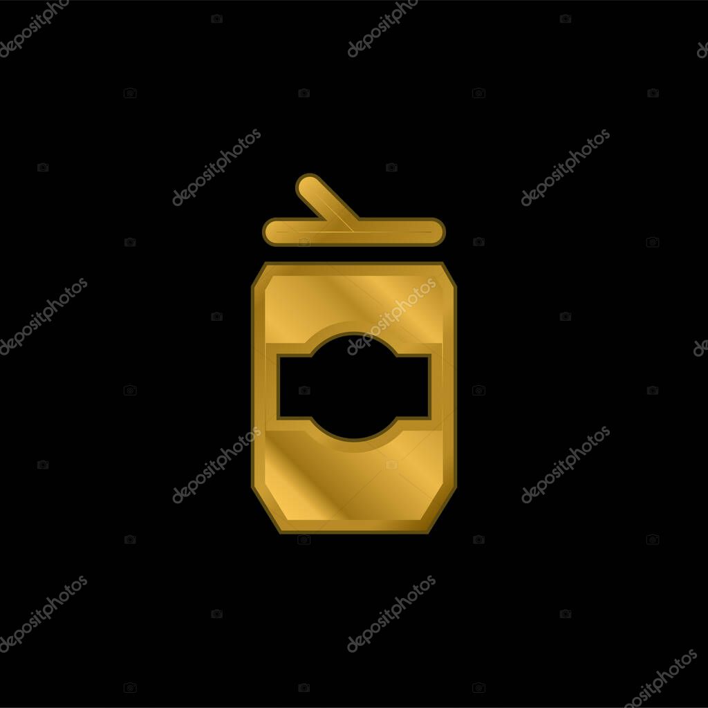 Beer Can gold plated metalic icon or logo vector