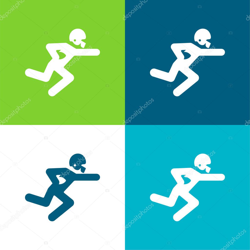 American Football Player Running With The Ball Flat four color minimal icon set