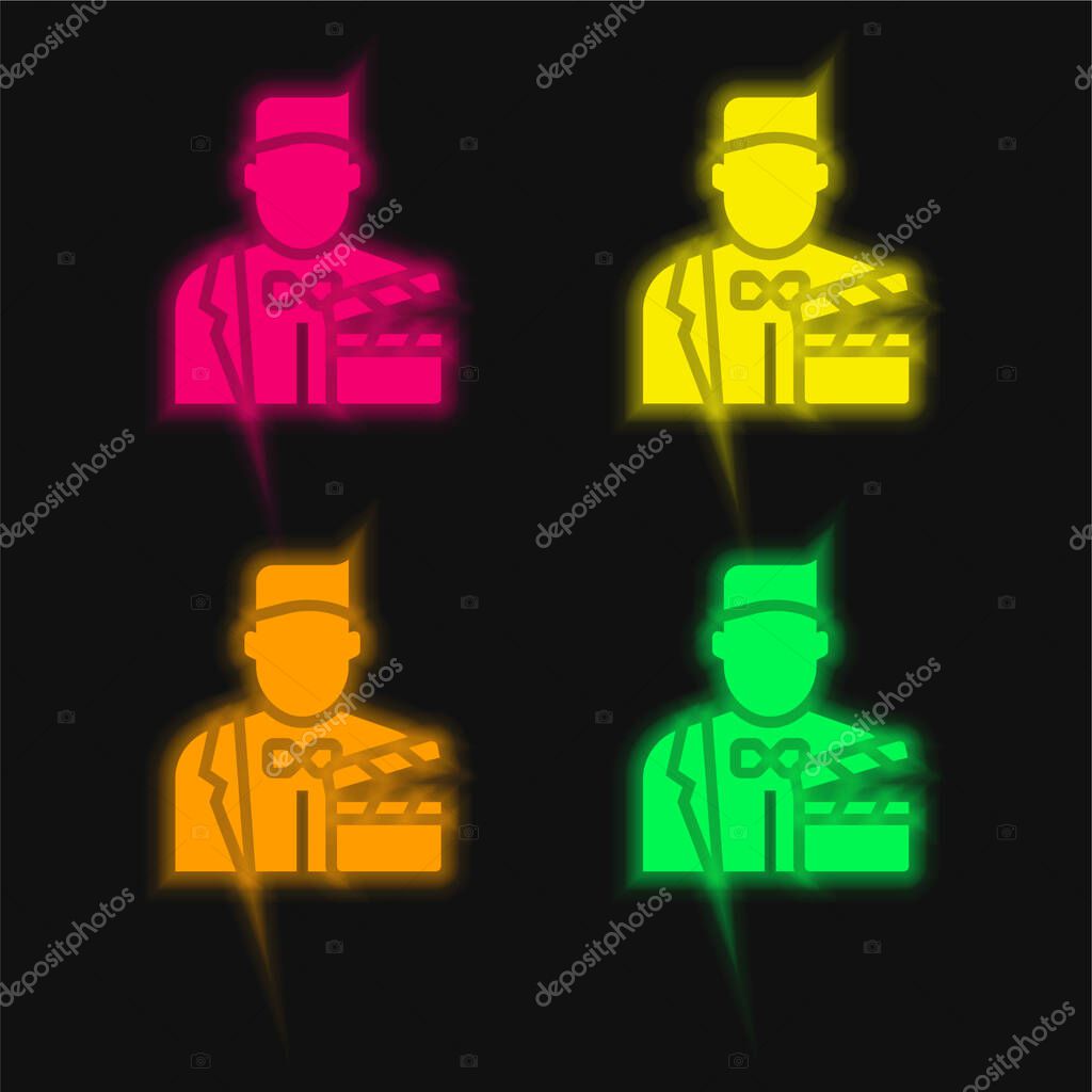 Actor four color glowing neon vector icon