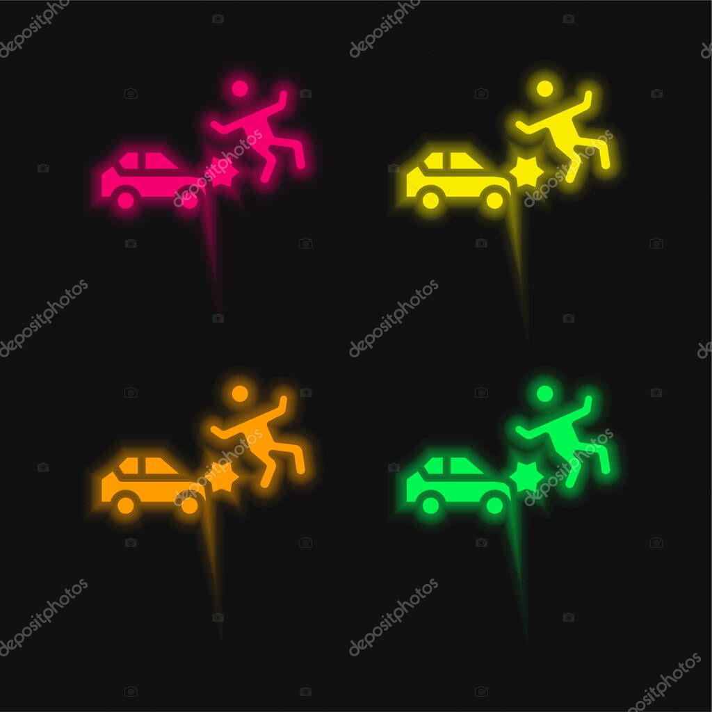 Accident four color glowing neon vector icon