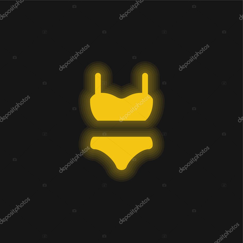 Bikini Suit yellow glowing neon icon