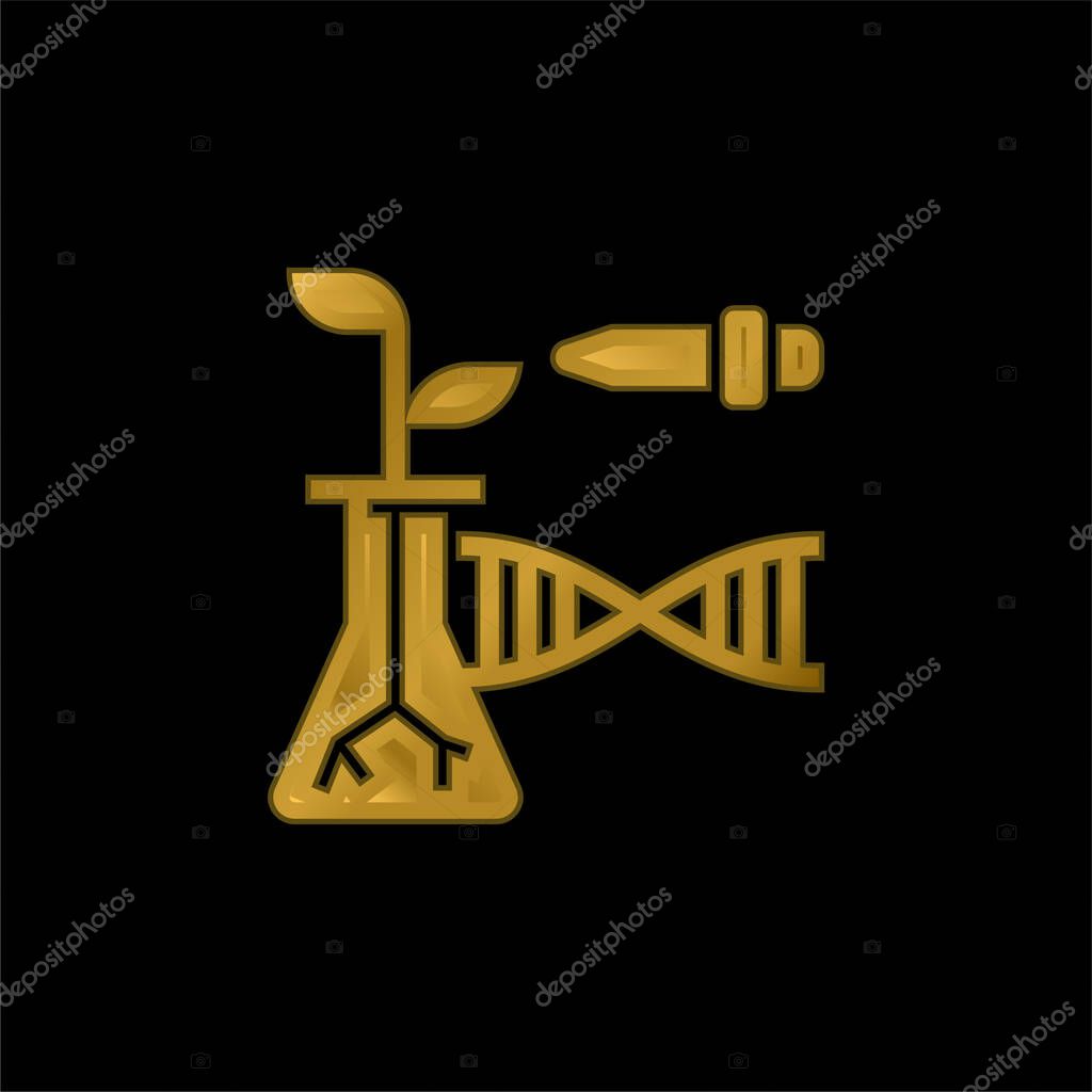 Biotechnology gold plated metalic icon or logo vector