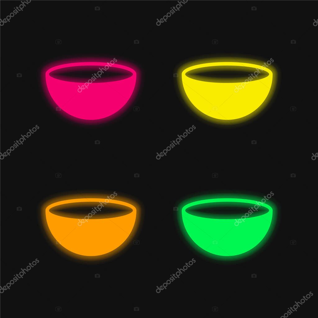 Bowl four color glowing neon vector icon