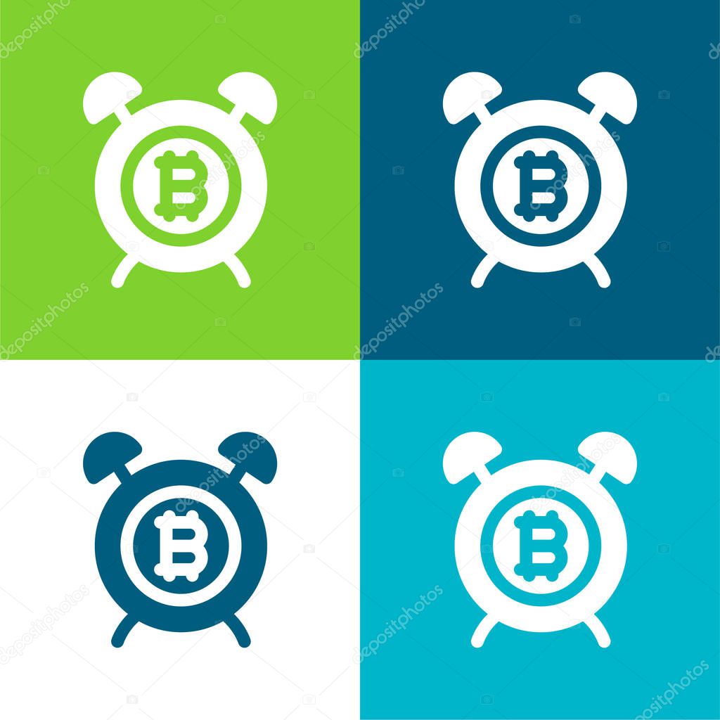 Alarm Clock Flat four color minimal icon set