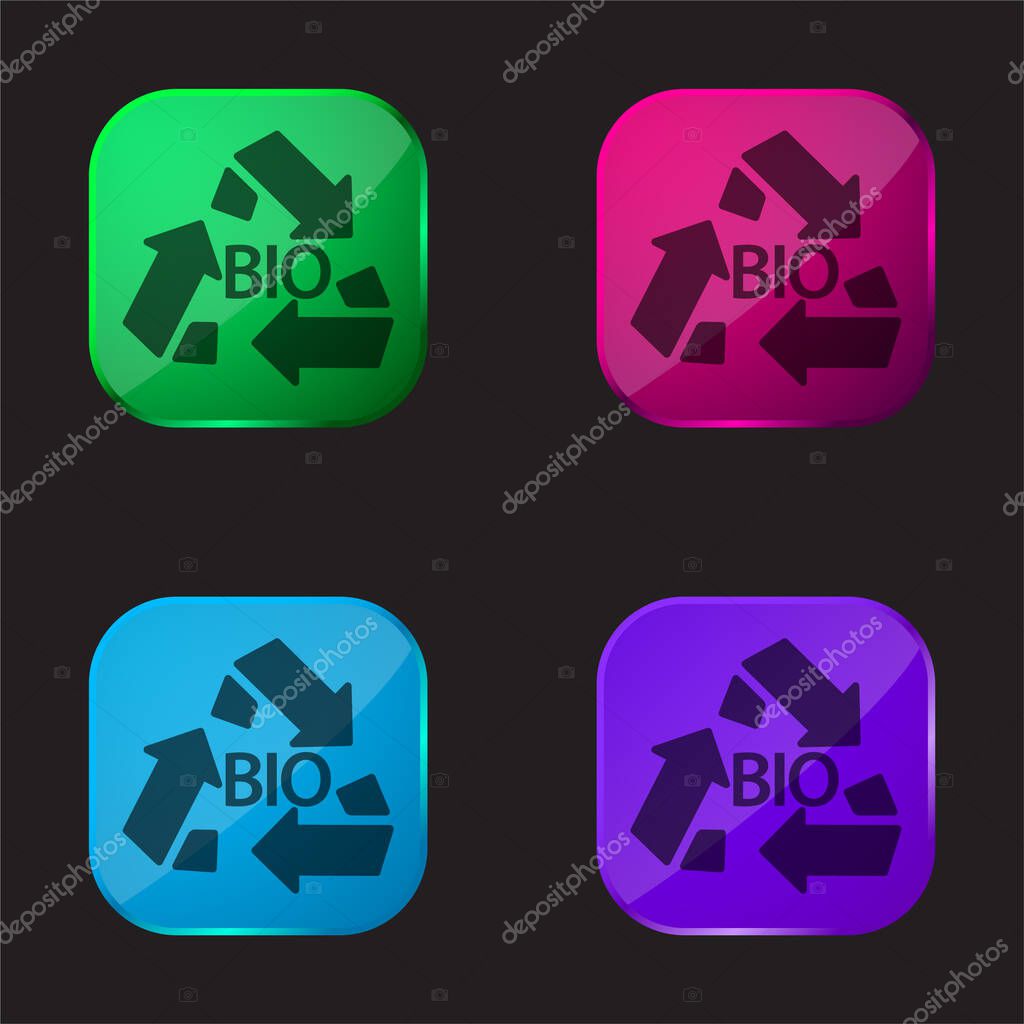 Bio Mass Recycle Symbol four color glass button icon