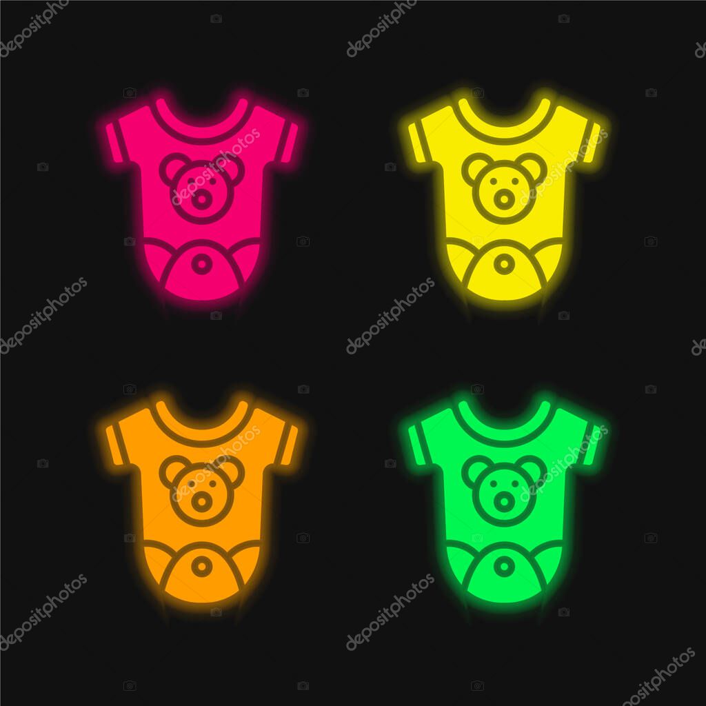 Baby Clothes four color glowing neon vector icon