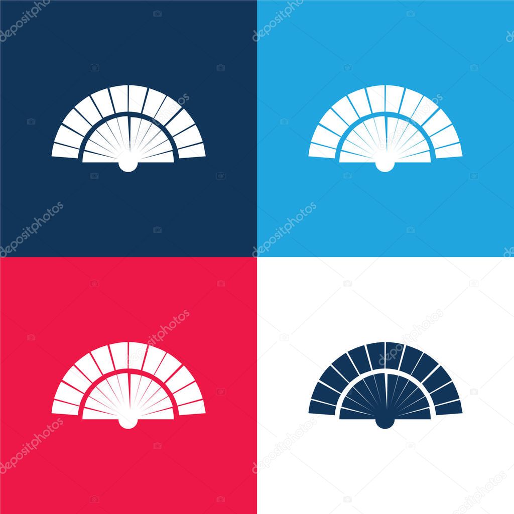 Black Flamenco Fan blue and red four color minimal icon set