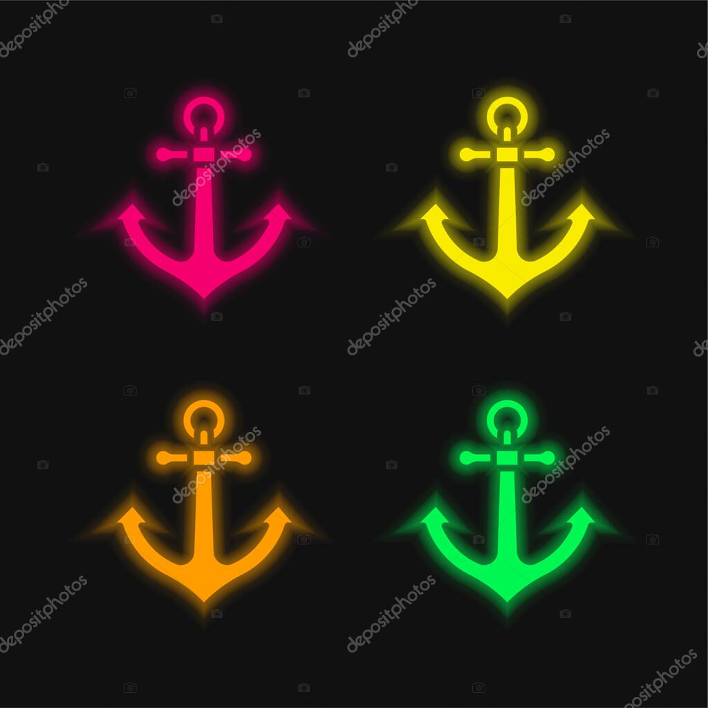 Anchor four color glowing neon vector icon