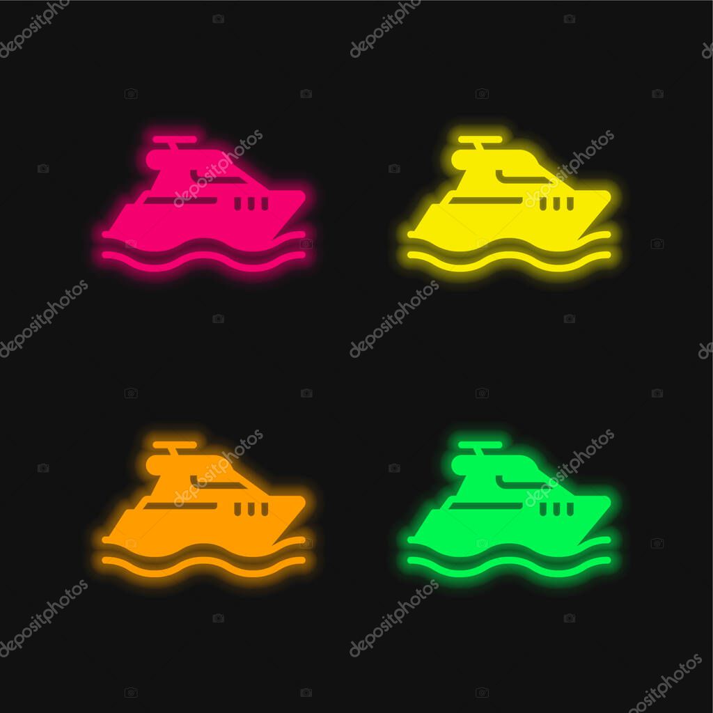 Boat four color glowing neon vector icon