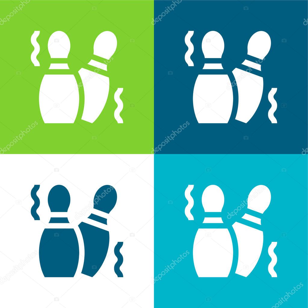 Bowling Pins Flat four color minimal icon set