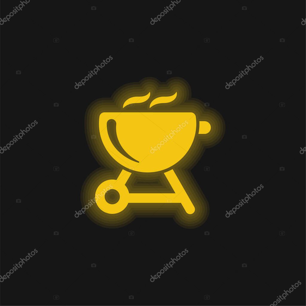 Barbecue yellow glowing neon icon