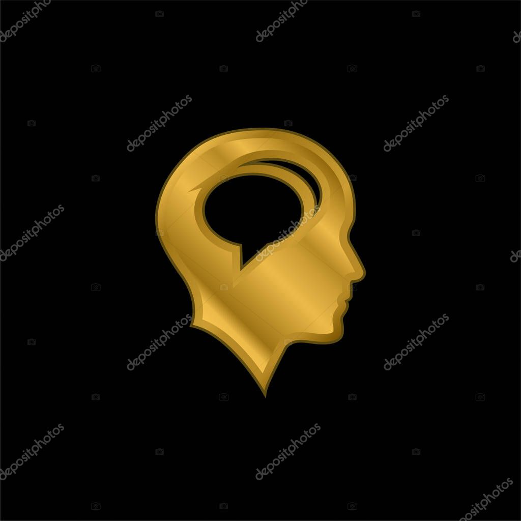 Bald Head With Chat Bubbles Inside gold plated metalic icon or logo vector