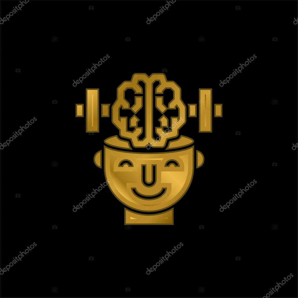 Brain gold plated metalic icon or logo vector