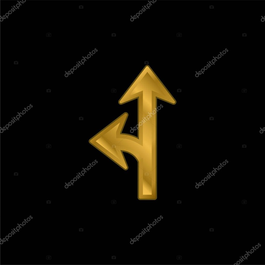 Arrow Junction One To The Left gold plated metalic icon or logo vector