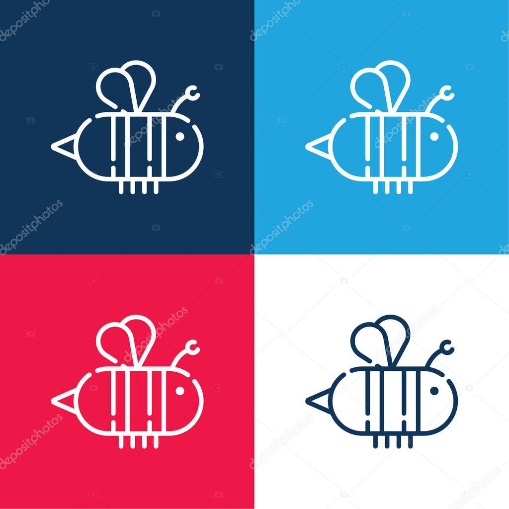 Bee blue and red four color minimal icon set