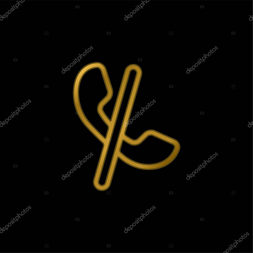 Auricular Blocked Call Sign With A Slash gold plated metalic icon or logo vector