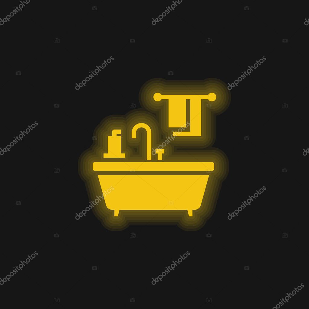 Bathtub yellow glowing neon icon