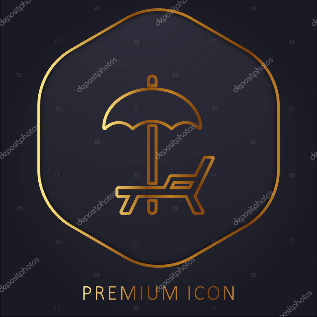 Beach Umbrella And Hammock golden line premium logo or icon