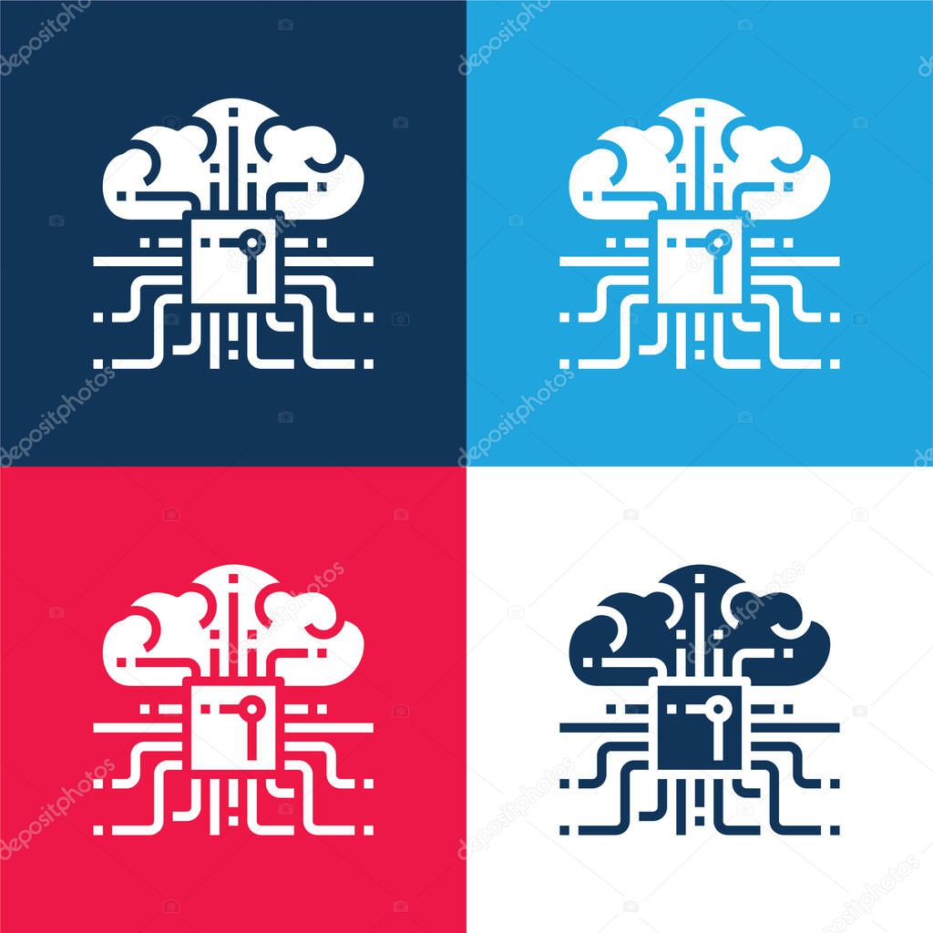 Brain blue and red four color minimal icon set