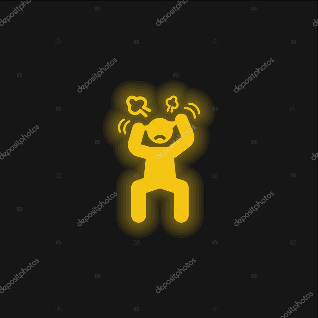 Angry Man yellow glowing neon icon