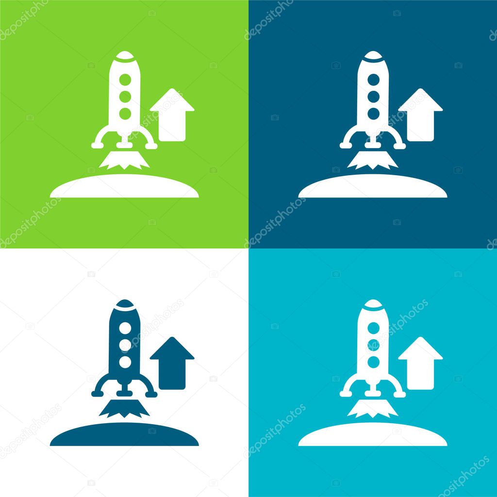 Ascending Rocket Flat four color minimal icon set