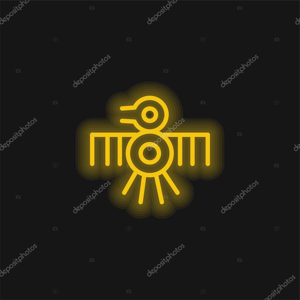 Bird Old Indian Design Of Thin Lines yellow glowing neon icon