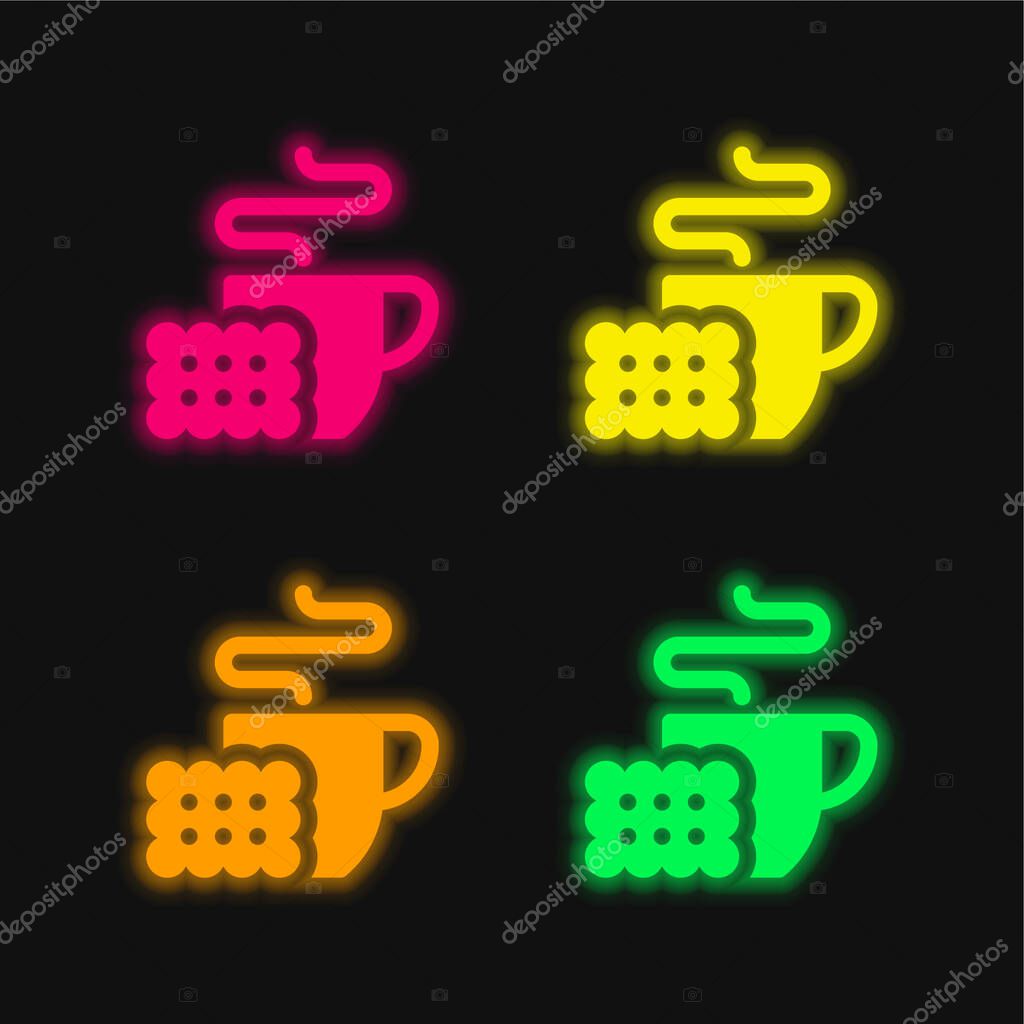Breakfast four color glowing neon vector icon