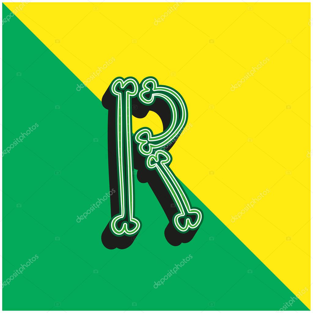 Bones Typography Outline Of Letter R Green and yellow modern 3d vector icon logo