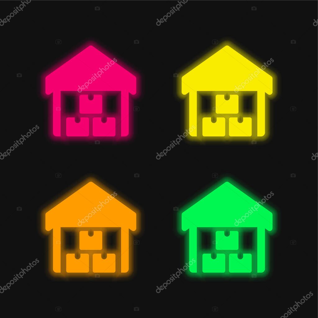 Boxes four color glowing neon vector icon