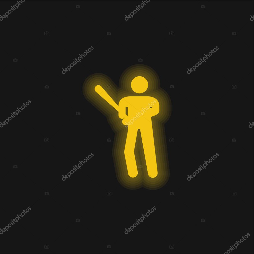 Baseball Player yellow glowing neon icon