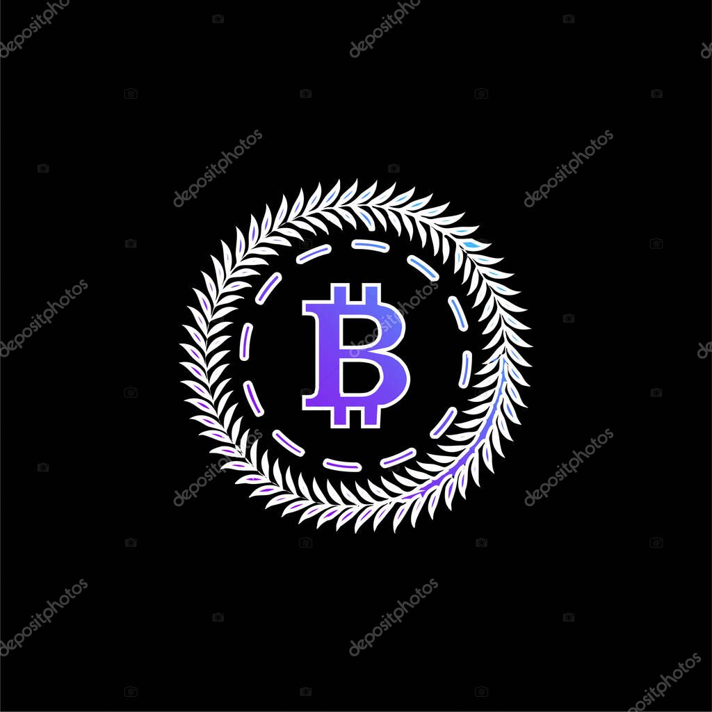 Bitcoin Surrounded By A Circle Of Olive Leaves blue gradient vector icon