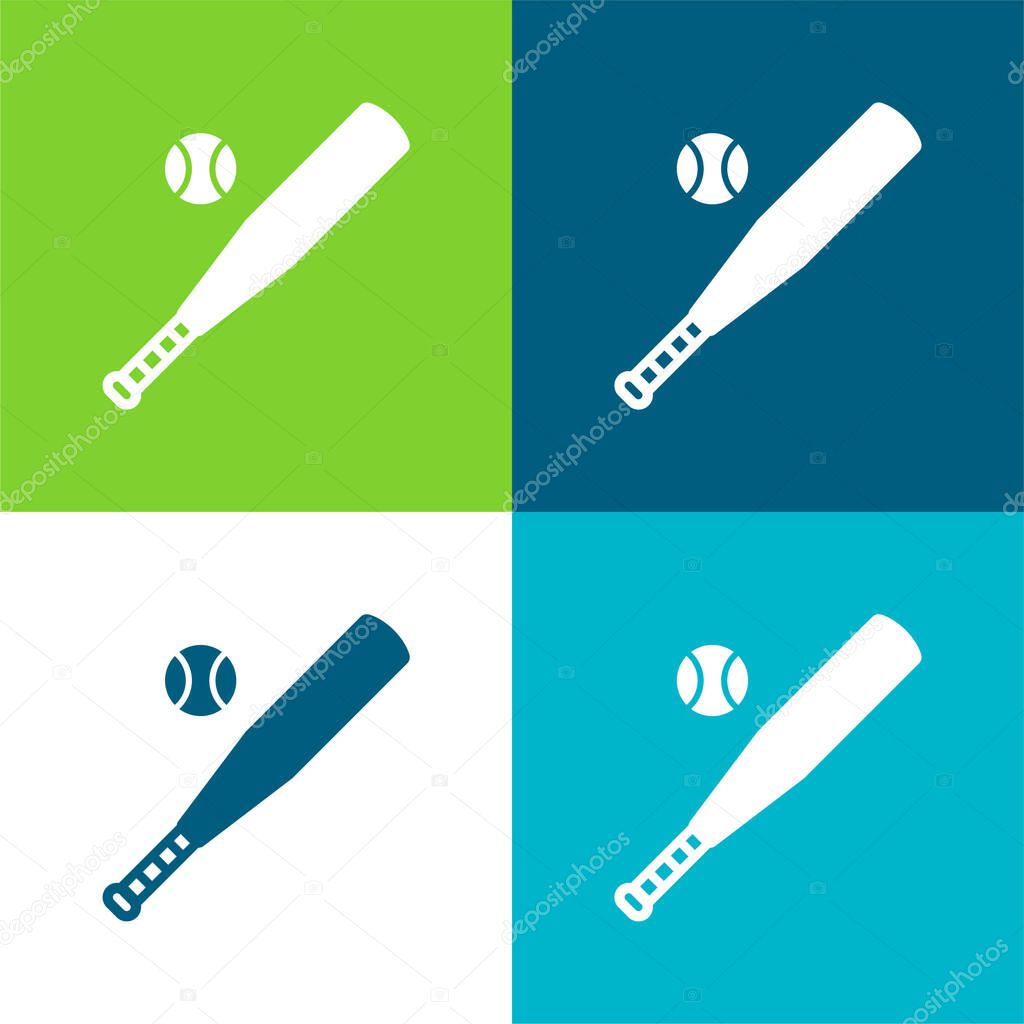 Baseball Flat four color minimal icon set