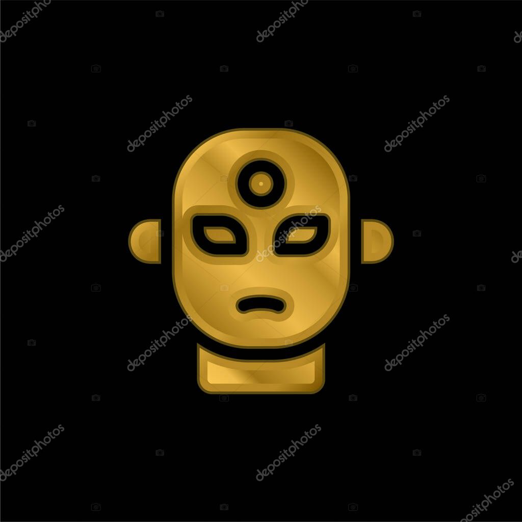 Alien gold plated metalic icon or logo vector