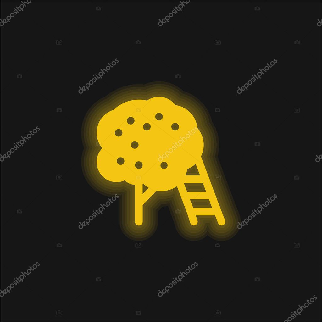 Apple Tree yellow glowing neon icon