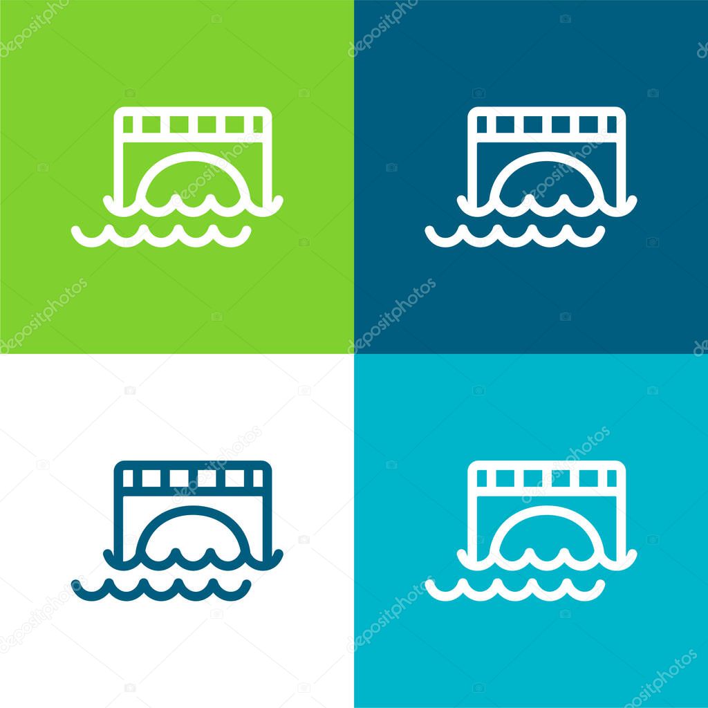 Bridge Over Water Flat four color minimal icon set