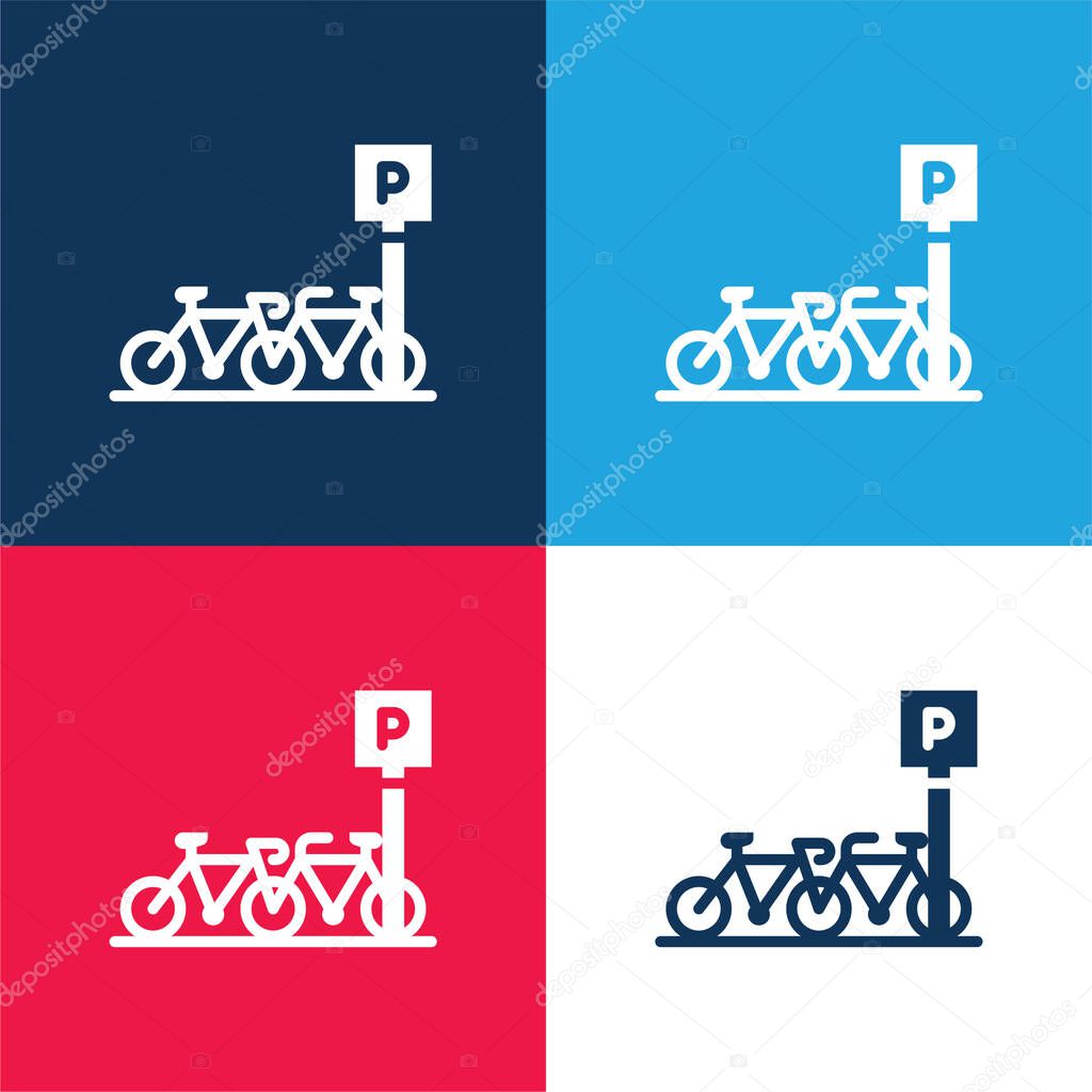 Bike Parking blue and red four color minimal icon set