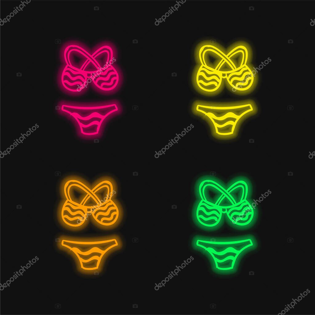 Bikini four color glowing neon vector icon