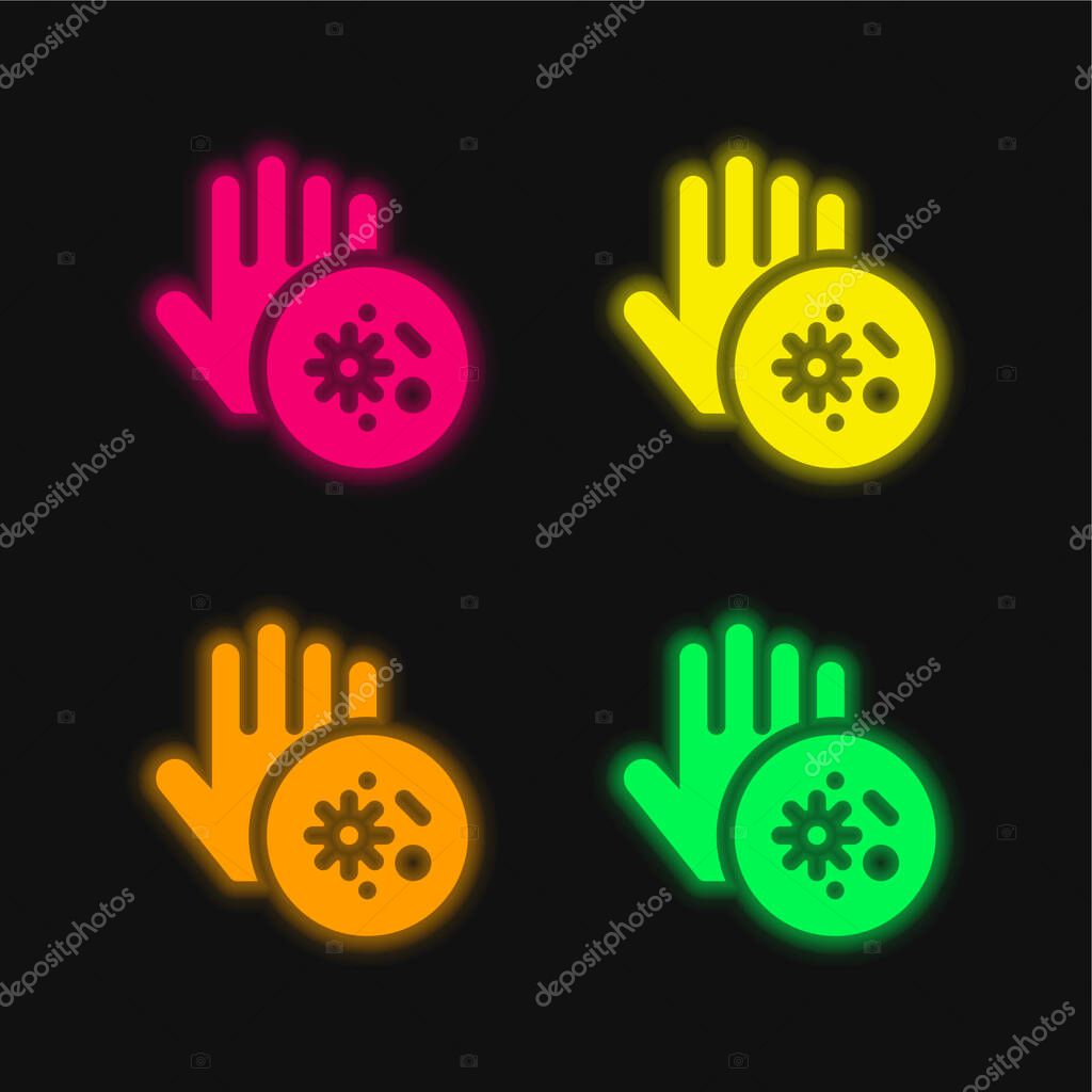 Bacteria four color glowing neon vector icon