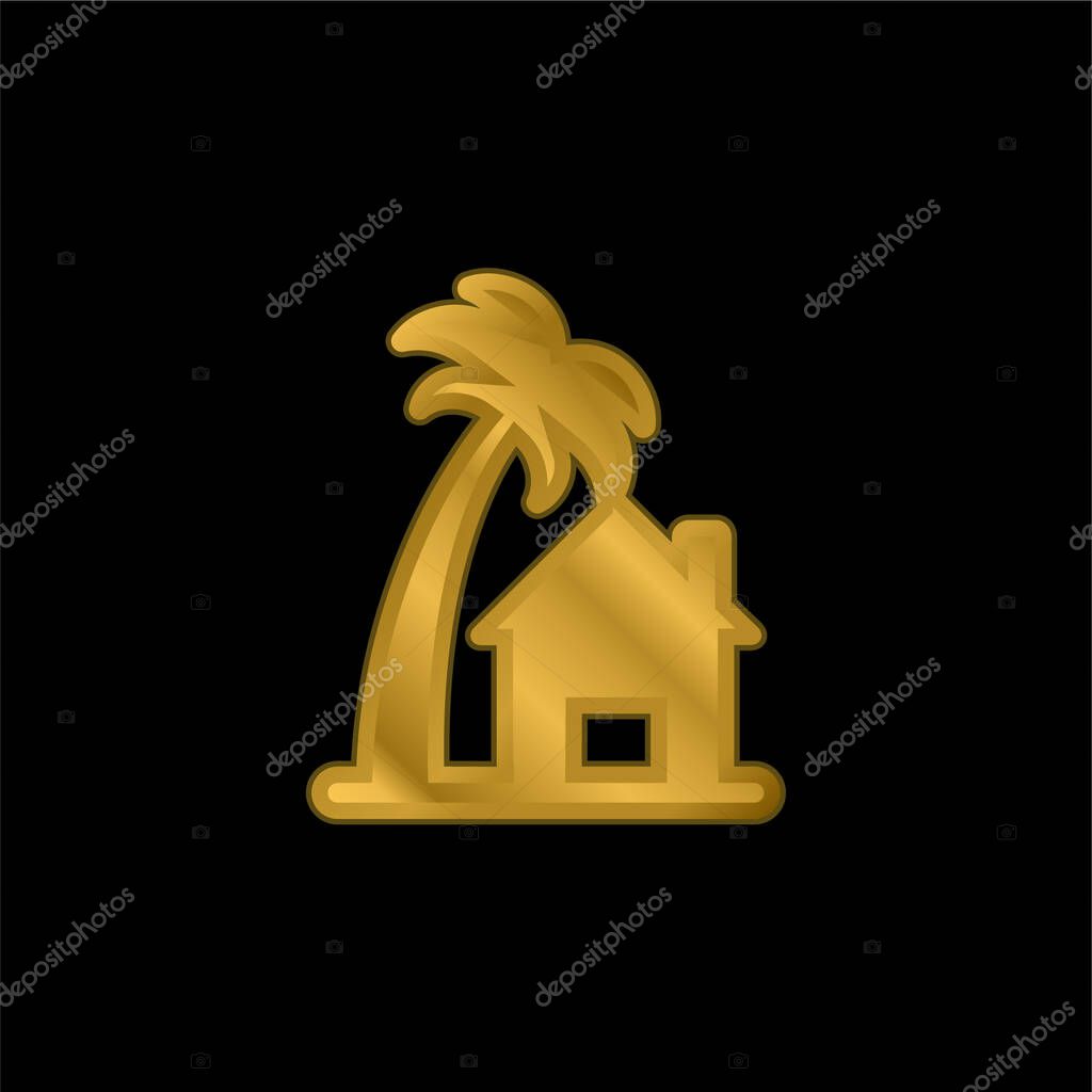 Beach House gold plated metalic icon or logo vector
