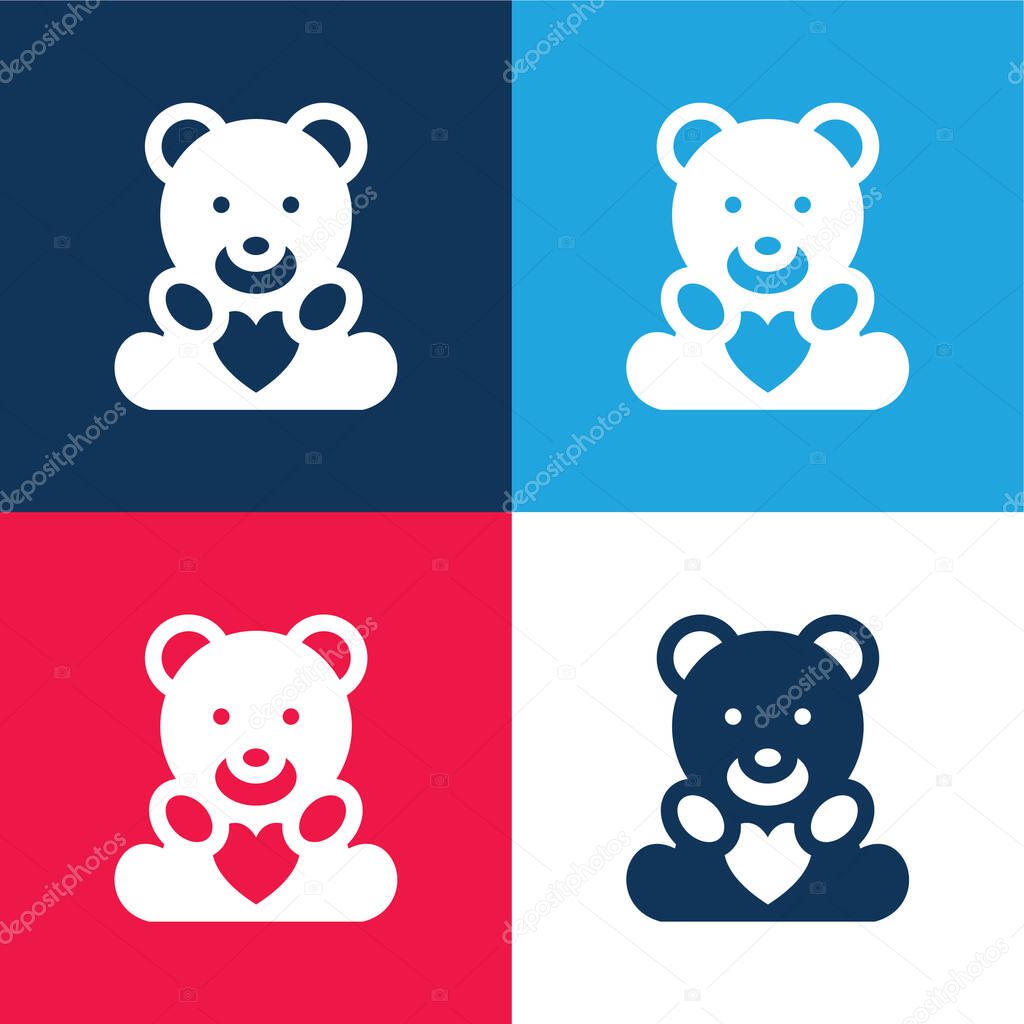 Beard With Heart blue and red four color minimal icon set