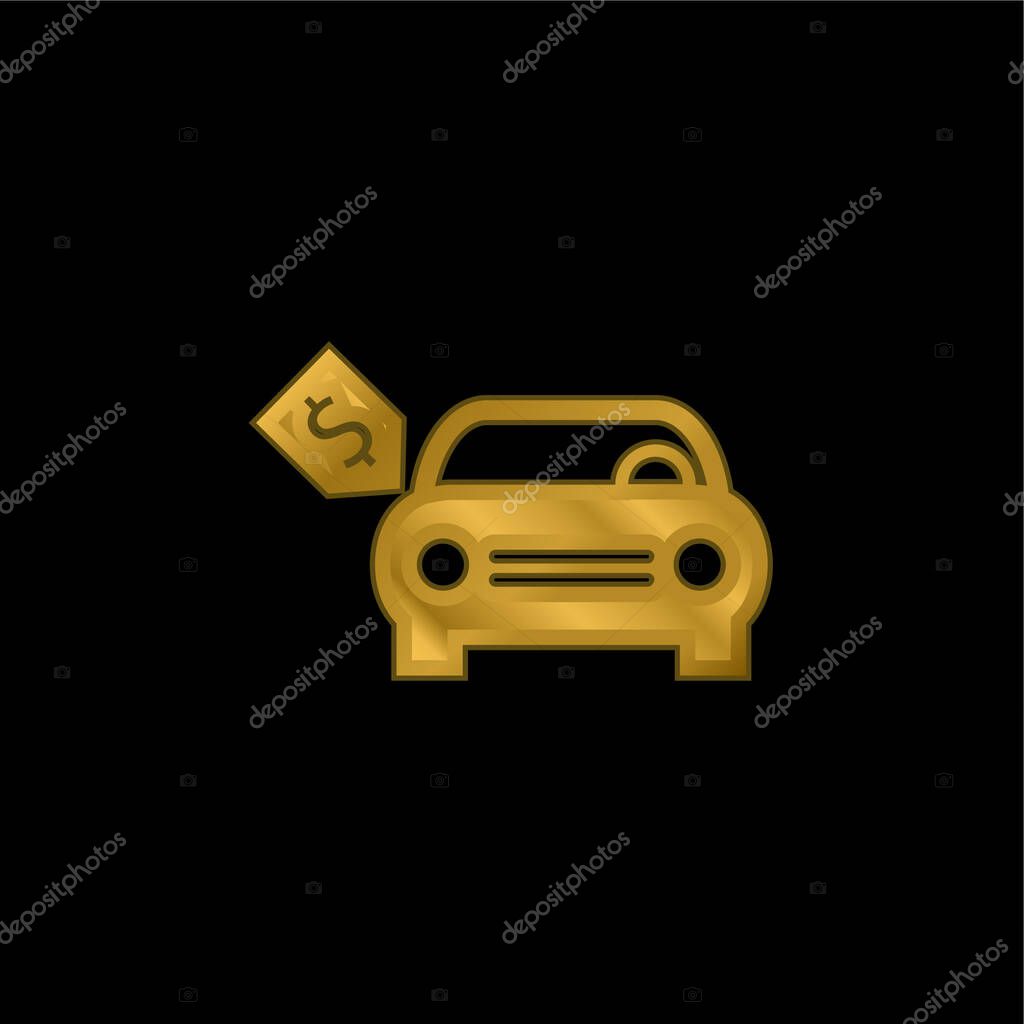 Brand New Car With Dollar Price Tag gold plated metalic icon or logo vector