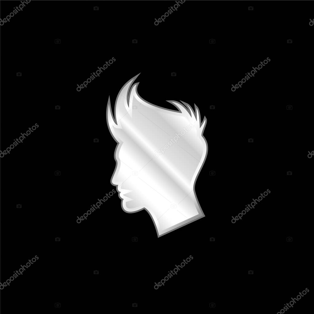 Boy Hair Shape silver plated metallic icon